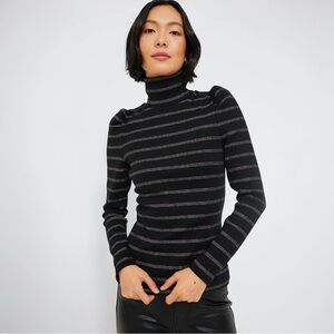 $268 VERONICA BEARD Black Lurex Cedar Turtleneck Top Sz S Black
